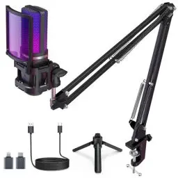 Produktbild: zealsound USB Mikrofon mit arm, RGB Mikrofon für iPhone/PC/Mac/Handy/PS5, mit Stumm, Stativ & Boom (2 Ständer & 2 Adapter), für Gaming,Podcast, Streaming Twitch Youtuber TikTok auf Windows Android