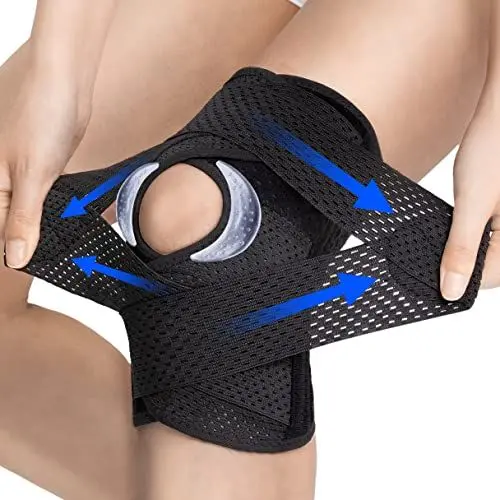 Produktbild: ZEAMO Kniebandage mit Patella Gel Pads für Damen Männer, Knee Support mit Stabilisatoren & klettverschluss für Meniskus Arthrose, Kniebandagen Sport Schwarz 3XL
