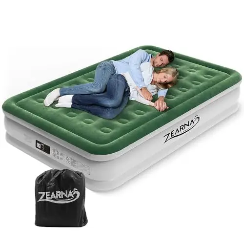 Produktbild: Zearna Luftmatratze 2 Personen, Luftbett Selbstaufblasend in 3 Minuten, Aufblasbare Matratze Gästebett mit Eingebauter Elektrischer Pumpe, Aufblasbares Bett für Heimgebrauch 203x152x46 cm
