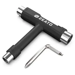 Produktbild: Zeato All-in-One Skate Tools Werkzeuge für Skateboards Multifunktionale Tragbar Skateboard Longboard T Tool Zubehör mit T-Type Schlüssel und L-Type Kreuzschlitz-Schlüssel Schraubenzieher - Schwarz