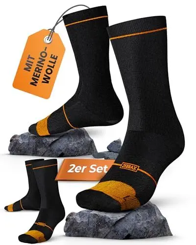 Produktbild: ZEBRAX® 2er SET Merino Wandersocken Damen & Herren (Größen 37-48) gepolstert für 100% Laufkomfort I Atmungsaktive & geruchshemmende Merino Wandersocken Herren/Damen dank idealem Materialmix