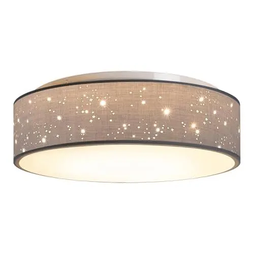 Produktbild: Zedelmaier Deckenlampe Stoff E27x1 max.40W Deckenleuchte mit Sternenhimmel Wohnzimmer Schlafzimmer Kinderzimmer Flur Küche Lampe Decke Stoffdeckenlampe Rund (Grau, Ø30x12,5cm)