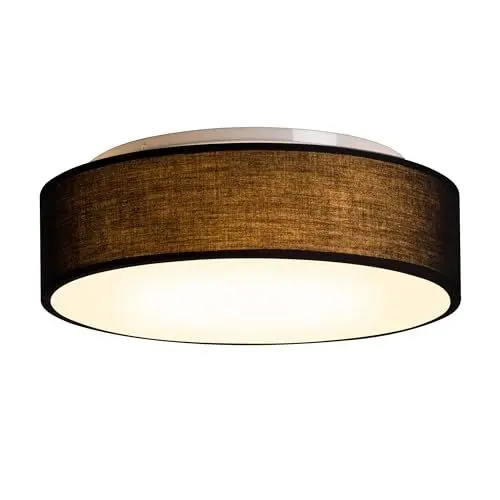 Produktbild: Zedelmaier Deckenlampe Stoff Rund E27x1 max.40W Deckenleuchte mit Stoff-Lampenschirm Wohnzimmer Schlafzimmer Kinderzimmer Flur Lampe Decke (Schwarz,Ø30x12,5cm)