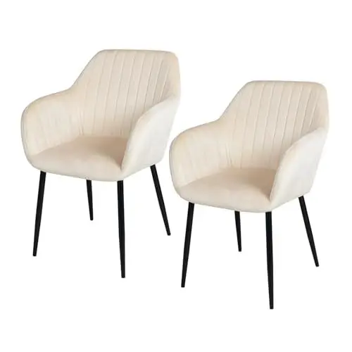 Produktbild: Zedelmaier Esszimmerstühle 2er Set stühle, Stuhl esszimmer esstisch stühle Loungesessel Polsterstuhl mit Armlehne Metallbeine,belastbar 120kg, für Esszimmer Wohnzimmer Küche (Samt, Beige)