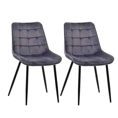 Produktbild: Zedelmaier Esszimmerstühle Stühle 2er Set Esstisch Stühle Küchenstühle Essstühle Esszimmer Stuhl Polsterstuhl mit Rückenlehne Metallbeine für Esszimmer Wohnzimmer Küche (Grau-Smat, Breit)