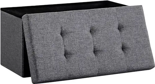 Produktbild: Zedelmaier Sitzbank mit Stauraum Polsterbank Sitzhocker Sitztruhe belastbar bis 300 kg 76 x 38 x 38 cm(Leinen - Dunkelgrau)