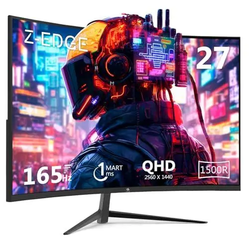 Produktbild: Z-Edge 27 Zoll QHD Curved Gaming Monitor 165Hz(DP) 144Hz(HDMI) 1ms 2K 2560x1440 16:9 LED Bildschirm, Rahmenlos, FreeSync, VESA Kompatibel - Schwarz
