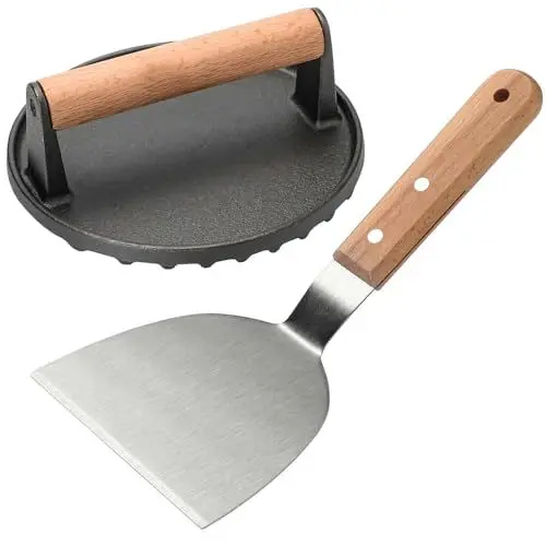 Produktbild: zeeooil Burgerpresse Spachtel Set mit 1 Runde Burger Smasher 1 Grillspachtel für Barbecue Steak Sandwiches Grill Zubehör (Schwarz)