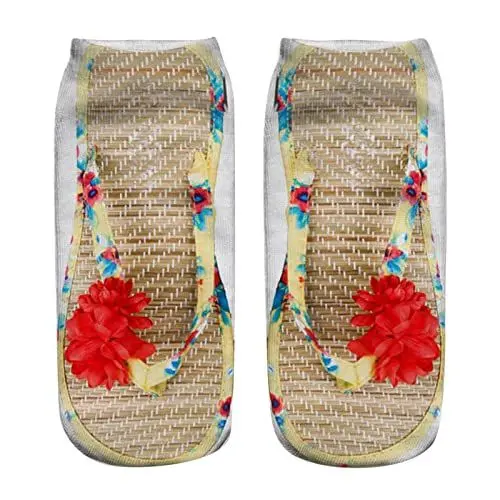 Produktbild: Zehensocken Damen 3538 Baumwollsocken Herren 4346 3D-Muster Sandalen Drucken Socken Laufsocken Damen Persönlichkeit Niedriger Kurze Socken Damen 3942 Weisse Socken Herren 4346 (Red, One Size)