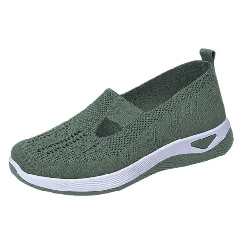 Produktbild: Gewebte orthopädische, atmungsaktive, weiche Damenschuhe zum Gehen, Slip-on-Schaumstoffschuhe, Hände schlüpfen in Sneakers, Fußgewölbeunterstützung Schuhe Blockabsatz Damen Breit (Green, 39)
