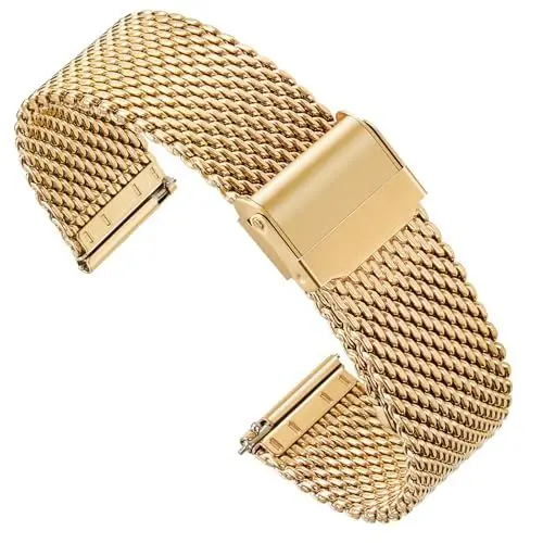 Produktbild: Zehior Edelstahl Metall Dick Gitter Uhrenarmbänder für Herren und Damen, Doppelter Sicherheitsverschluss, Schnellverschluss, Smart Watch Armbänder, Gold 16mm