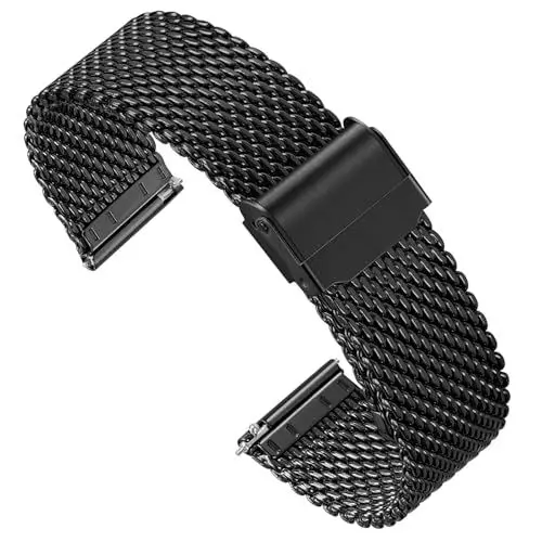 Produktbild: Zehior Edelstahl Metall Dick Gitter Uhrenarmbänder für Herren und Damen, Doppelter Sicherheitsverschluss, Schnellverschluss, Smart Watch Armbänder, Schwarz 20mm