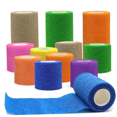 Produktbild: ZEHIQ 12 Rolls Self-Adhesive Bandage Wickeln, Mehrfarbige Elastische Wickeln Bandagen, Atmungsaktiv Flexible Kohäsive Bandage, Sportlicher Wickel für Stretch Sportliche Sport Handgelenk Knöchel
