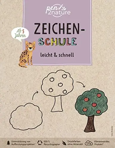 Produktbild: Zeichen-Schule leicht & schnell. Für Kinder ab 5 Jahren: pen2nature: 100% Recyclingpapier - klimaneutrale Produktion - unterstützt Aufforstungsprojekte (pen2nature kids)