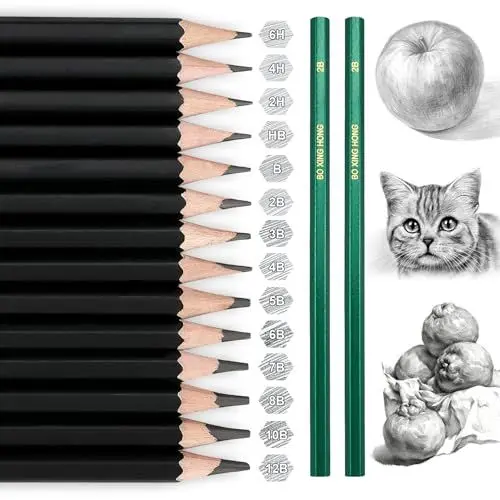 Produktbild: Zeichenstifte,Bleistifte Set, 16 Bleistifte Zeichnen Set 12b 10b 8b 7b 6b 5b 4b 3b 2b B Hb 2h 4h 6h，Umweltschutz Ungiftig Graphitstifte FüR Kinder, Erwachsene, KüNstler, Studenten, AnfäNger