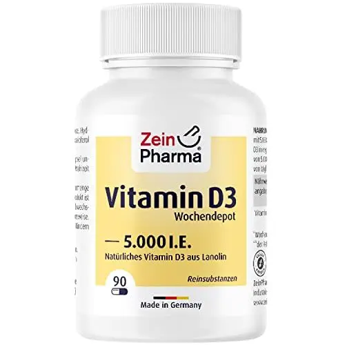 Produktbild: ZeinPharma Vitamin D3 5000 I.E. Kapseln hochdosiert- Vit D3, 2 Jahresvorrat Depot 90 Stück, natürliches Nahrungsergänzungsmittel ohne Zusatzstoffe, Reinsubstanz