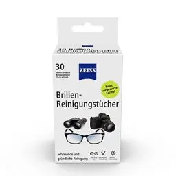 Produktbild: ZEISS Brillen-Reinigungstücher mit Alkohol 30 Stück zur schonenden & gründlichen Reinigung Ihrer Brillengläser - jedes Tuch einzeln verpackt - ideal für unterwegs oder auf Reisen