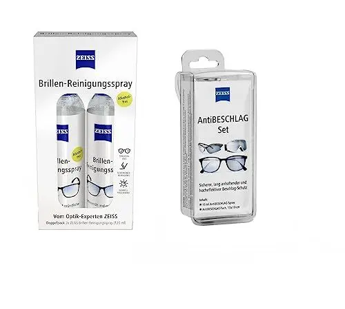 Produktbild: ZEISS Set aus 1x Brillen-Reinigungs-Spray alkoholfrei Doppelpack 2x 120ml und 1x ZEISS AntiBeschlag-Spray mit 15ml Inhalt