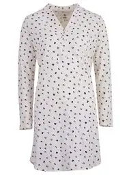 Produktbild: Zeitlos Nachthemd Damen Langarm Leo Herz Stehkragen Schlafshirt T-Shirt All-Over Muster, Farbe:Off-White, Größe:L