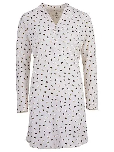 Produktbild: Zeitlos Nachthemd Damen Langarm Leo Herz Stehkragen Schlafshirt T-Shirt All-Over Muster, Farbe:Off-White, Größe:L