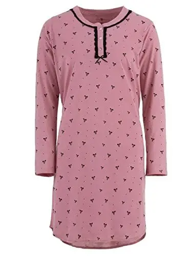 Produktbild: Zeitlos - Nachthemd Damen Langarm Schleife Schlafshirt Knöpfe Rundhals M - 2XL, Farbe:Altrosa, Größe:XXL