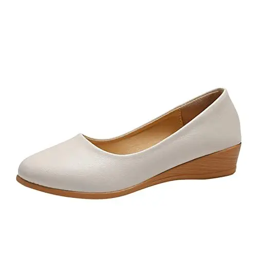 Produktbild: Zeitlose Eleganz: Pumps Schuhe Einzelschuhe runder Absatz mittlere Schuhe Bequeme Damen Pumps mit flachem Absatz und klassischem Design für jeden (Beige, 40)