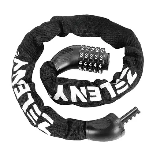 Produktbild: ZELENY Fahrradschloss, robuste Diebstahlsicherung, verdickte Kette, 5-stellige Kombination, ohne Schlüssel, 90 cm, hochfeste Legierung, für Fahrrad, Roller, Motorrad, Tür, Zauntor