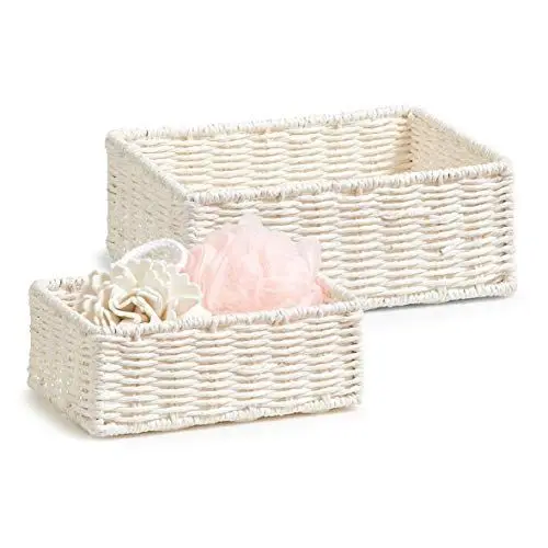 Produktbild: Zeller 18094 Aufbewahrungskörbchen, 2-er Set, Papiergeflecht, weiß, 24 x 18 x 9 cm