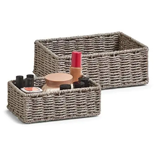 Produktbild: Zeller 18095 Aufbewahrungskörbchen, 2-er Set, Papiergeflecht, grau, 20 x 14 x 7 cm, 24 x 18x 9 cm