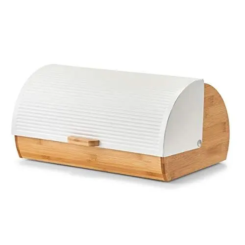 Produktbild: Zeller 25366 Brotkasten, Bamboo/Metall, weiß, ca. 39 x 27 x 19 cm, Brotaufbewahrung, Trendige weiße Brotbox, lebensmittelecht