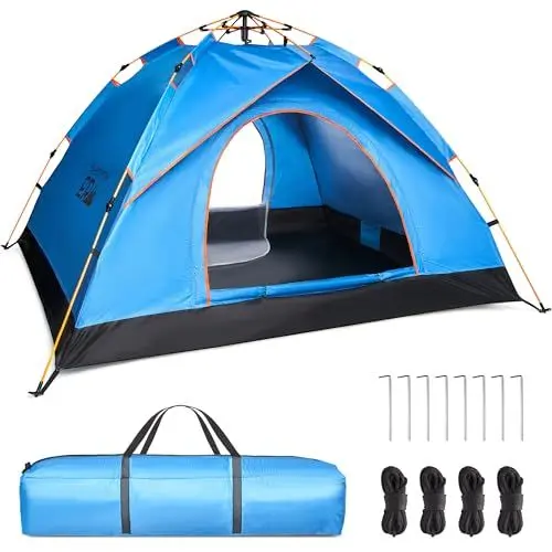 Produktbild: Zelt 2-3 Personen - Wurfzelt Wasserdicht - Automatik Pop Up Zelt - 200x200x135cm Trekkingzelt - Schnellaufbau Camping Igluzelt - Leicht Campingzelt - Trekking & Festival Kuppelzelt