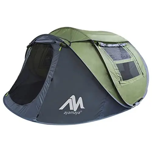 Produktbild: AYAMAYA Pop-up-Zelte für 3–4 Personen, sofortiges Wanderzelt, automatisches, doppelschichtiges, wasserdichtes Campingzelt mit großem Oberlicht, 2 Türen, 3 Jahreszeiten, einfach aufzubauendes Demo-Zelt