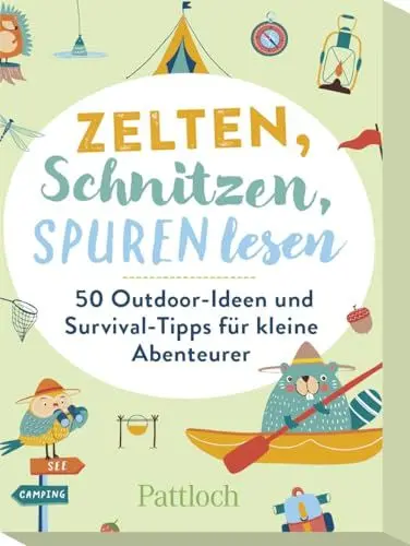 Produktbild: Zelten, Schnitzen, Spuren lesen: 50 Outdoor-Ideen und Survival-Tipps für kleine Abenteurer | Outdoor-Kinderspiele für kleine Campingfans ab 8 Jahren (Kartensets für Kinder, Band 5)