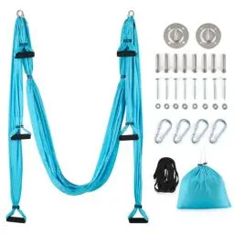 Produktbild: ZELUS Yoga Hängematte Set Aerial Yoga Stretching Gurt für Reha Pilates Ballett Cheerleading Spagat Gymnastik Hochelastischer Stretching Band (Blau)