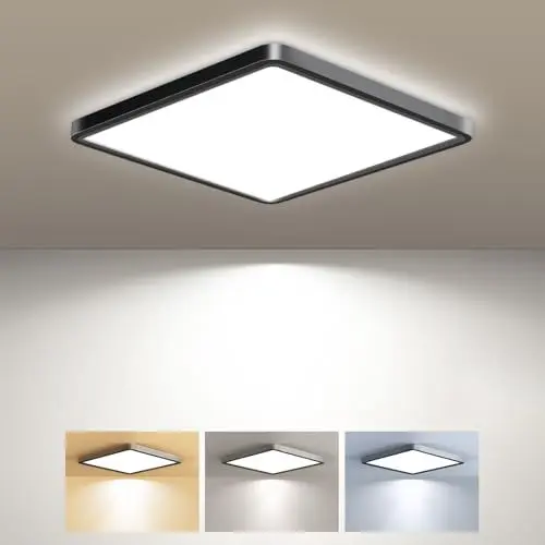 Produktbild: zemty Deckenlampe LED Deckenleuchte Flach, 3Farben - 3000K/4000K/6500K, IP44 Wasserfest Quadrat Badlampe Decke, 1800LM Modern LED Decklit für Flur küche Badezimmer Schlafzimmer Büro, Ø18CM
