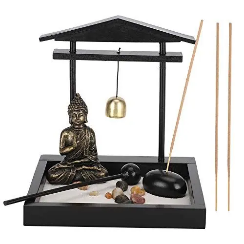 Produktbild: Zen Garten mit Buddha Figur, Japanischer Räucherstäbchen Halter Buddha Statue Räucherstäbchenhalter Set Jardin Zen mit 3 Räucherstäbchen für Dekor Entspannung Meditation (1906)