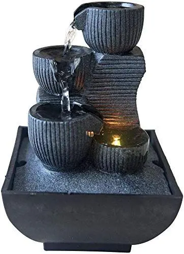 Produktbild: Zen'Light - Zimmerbrunnen Kini Cascade Zen und entspannend mit farbigem LED-Licht - Originelle Geschenkidee - Dekoration Wohnzimmer, Schlafzimmer, Büro - Zen-Ambiente Ideal für Meditation und Entspannung - Tischbrunnen in geschlossenem Kreislauf - H 18 cm