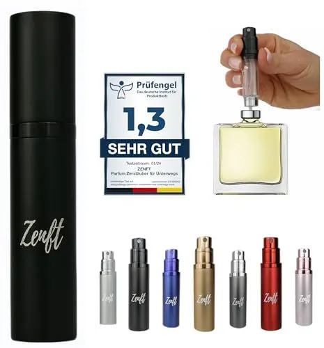 Produktbild: Premium Parfum Zerstäuber für Unterwegs - nachfüllbarer Reiseduftstoff, mini parfum, Zerstäuber Sprühflasche, Perfume travel bottle, Parfüm Abfüller, Parfümzerstäuber nachfüllbar, atomiser schwarz