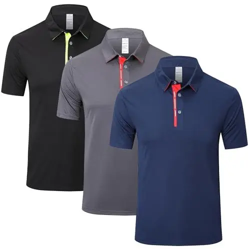 Produktbild: ZENGVEE 3er Pack Poloshirt Herren Kurzarm Sport Polohemd Golf Polo T Shirt Männer Atmungsaktives Schnelltrocknend Tennis Tshirt Men Casual Outdoor Work Collared Sommer(0509-Black Gray Nave-XL)