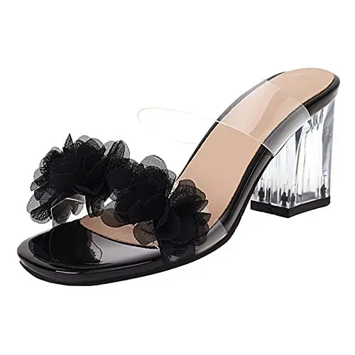 Produktbild: ZeniRuec Damen Höhe Ferse Transparent Sandalen Mode Block Chunky Heel Sommer Schuhe Square Toe Black Große 40 Asiatisch