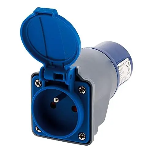 Produktbild: Zenitech - Kompakter Adapter IP44 Wasserdicht – Ohne Kabel-Buchse 16 A, 2P+T auf Stecker CEE17 – Perfekt für Camping und Bootfahren – CE-Konform – Blau