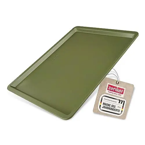 Produktbild: Zenker Backblech 42 cm x 32 cm x 1,5 cm – Hochwertiges und stabiles Ofenblech in grün für den Backofen – Backofenblech mit veganer Antihaftbeschichtung