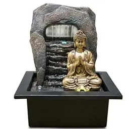 Produktbild: Zen'Light - Zimmerbrunnen Dao - Abnehmbarer Buddha & LED-Beleuchtung - Moderne Zen Deko, Ideal für Meditation & Entspannung - Feng Shui Objekt - H 26cm, Kastanie
