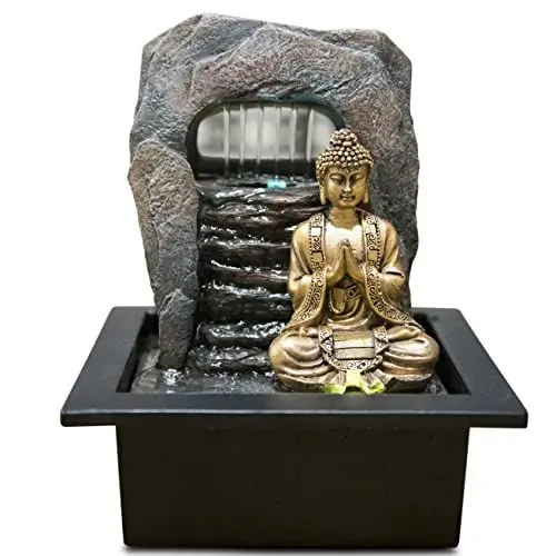 Produktbild: Zen'Light - Zimmerbrunnen Dao - Abnehmbarer Buddha & LED-Beleuchtung - Moderne Zen Deko, Ideal für Meditation & Entspannung - Feng Shui Objekt - H 26cm, Kastanie