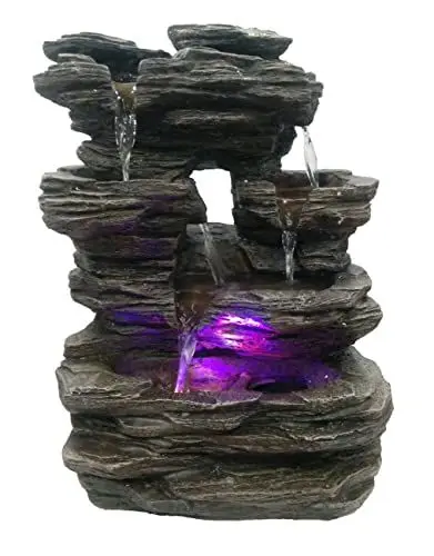 Produktbild: Zen’Light - Zimmerbrunnen Pietra - Steinoptik aus Kunstharz mit Bunten Lichteffekten - Moderne Zen Deko, Meditation & Entspannung - Glücksbringer - H35cm