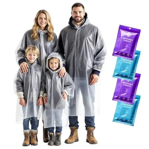 Produktbild: ZENO Regenponcho Festival Wasserdicht - Regenponcho Familien Set - Regencape Festival Einweg - Damen, Kinder & Mann - Transparent mit Kapuze - Reise, Wandern, Camping