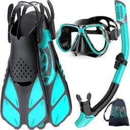 Produktbild: Zenoplige Schnorchelset Erwachsene mit Flossen, Anti-Fog Panorama Taucherbrille, Dry Top Schnorchel und Schwimmflossen, 3 in 1 Schnorchel Set für Schwimmen, Tauchen