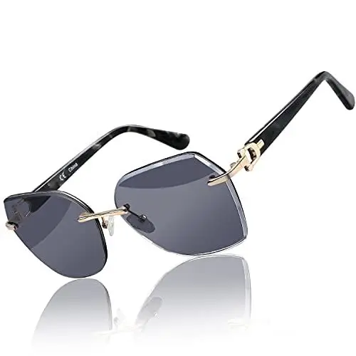 Produktbild: ZENOTTIC Randlose Sonnenbrille für Damen mit übergroßen geometrischen Diamant-Schliff-Verlaufsgläsern und UV-Schutz
