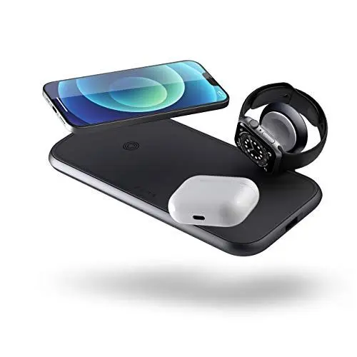 Produktbild: ZENS Qi-zertifiziertes, 4in1 duales kabelloses Ladegerät aus Aluminium mit 30cm Apple Watch Ladekabel (Apple & Samsung Fast Charging, Zusätzlicher USB Port, Inklusive 45W PowerDelivery Netzstecker)