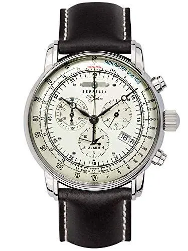 Produktbild: Zeppelin Herrenuhr mit Lederband Serie 100 Jahre Chronograph Datum Alarm 8680-3
